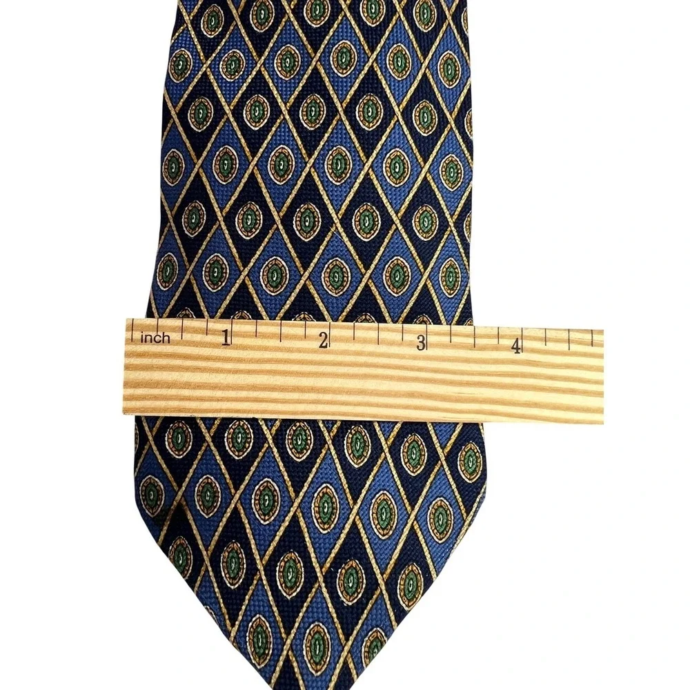 Tommy Hilfiger Silk Tie Mens OS Blue Geometric Diamond Medallion Made in USA A54